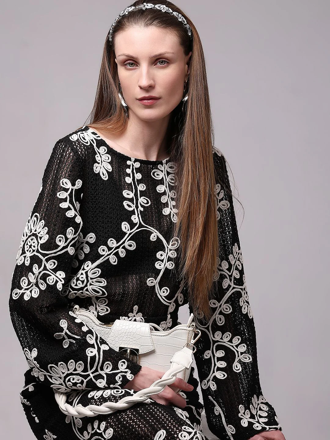 Black Embroidered Co-Ord Set Top