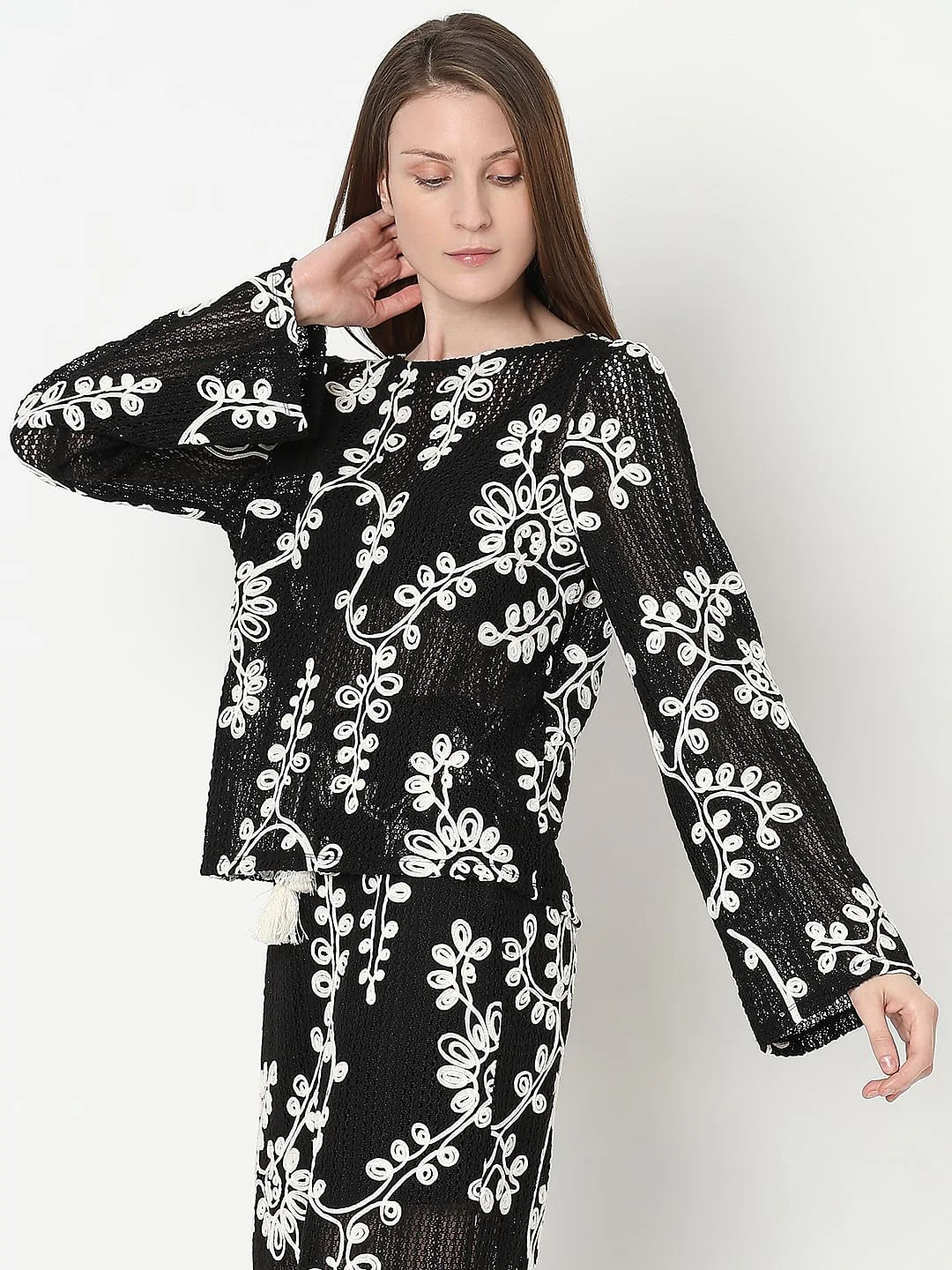 Black Embroidered Co-Ord Set Top - Image 3