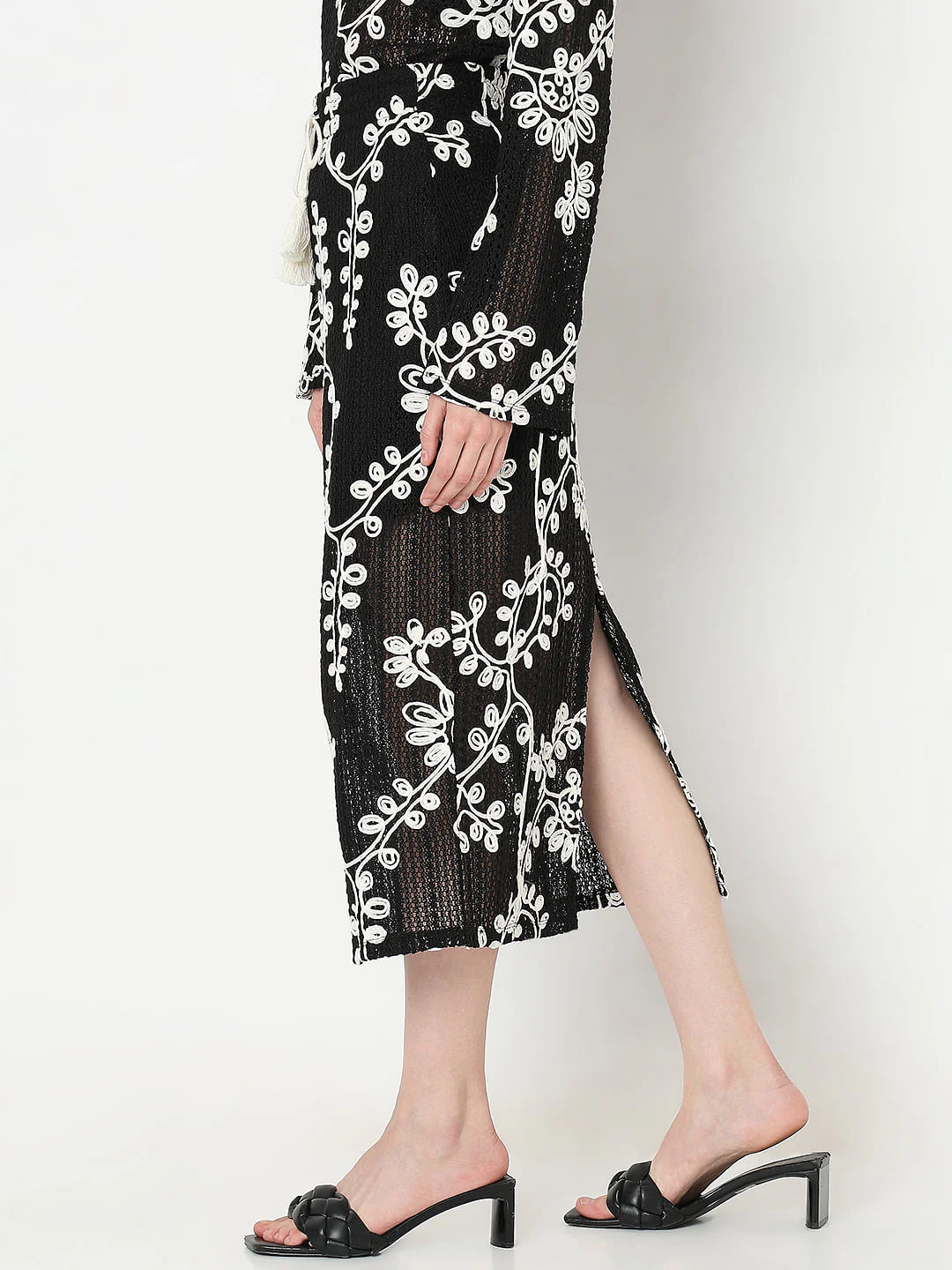 Black Embroidered Co-Ord Set Skirt - Image 3