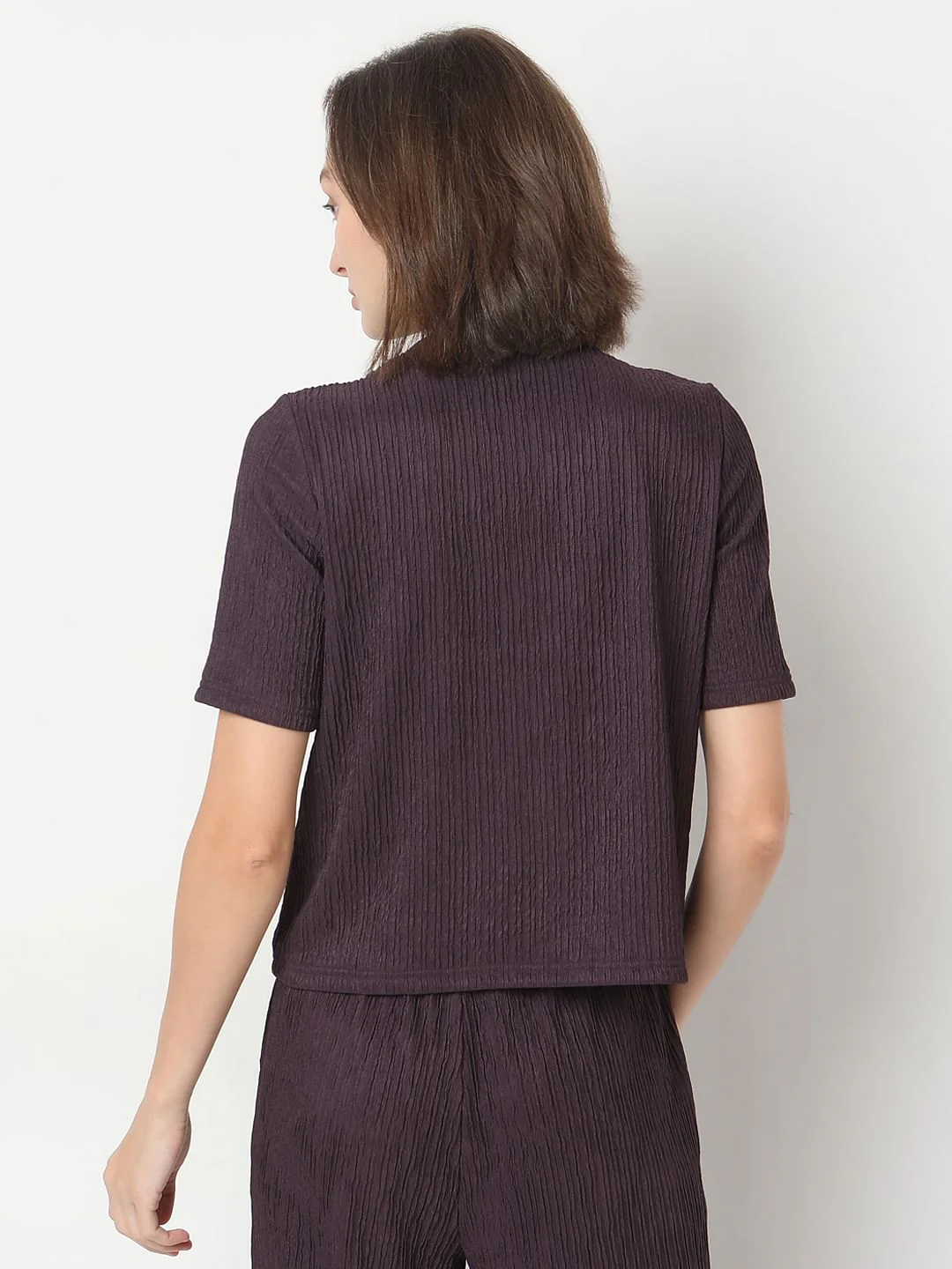 Plum Crinkle Weave Co-Ord Set Top - Image 4