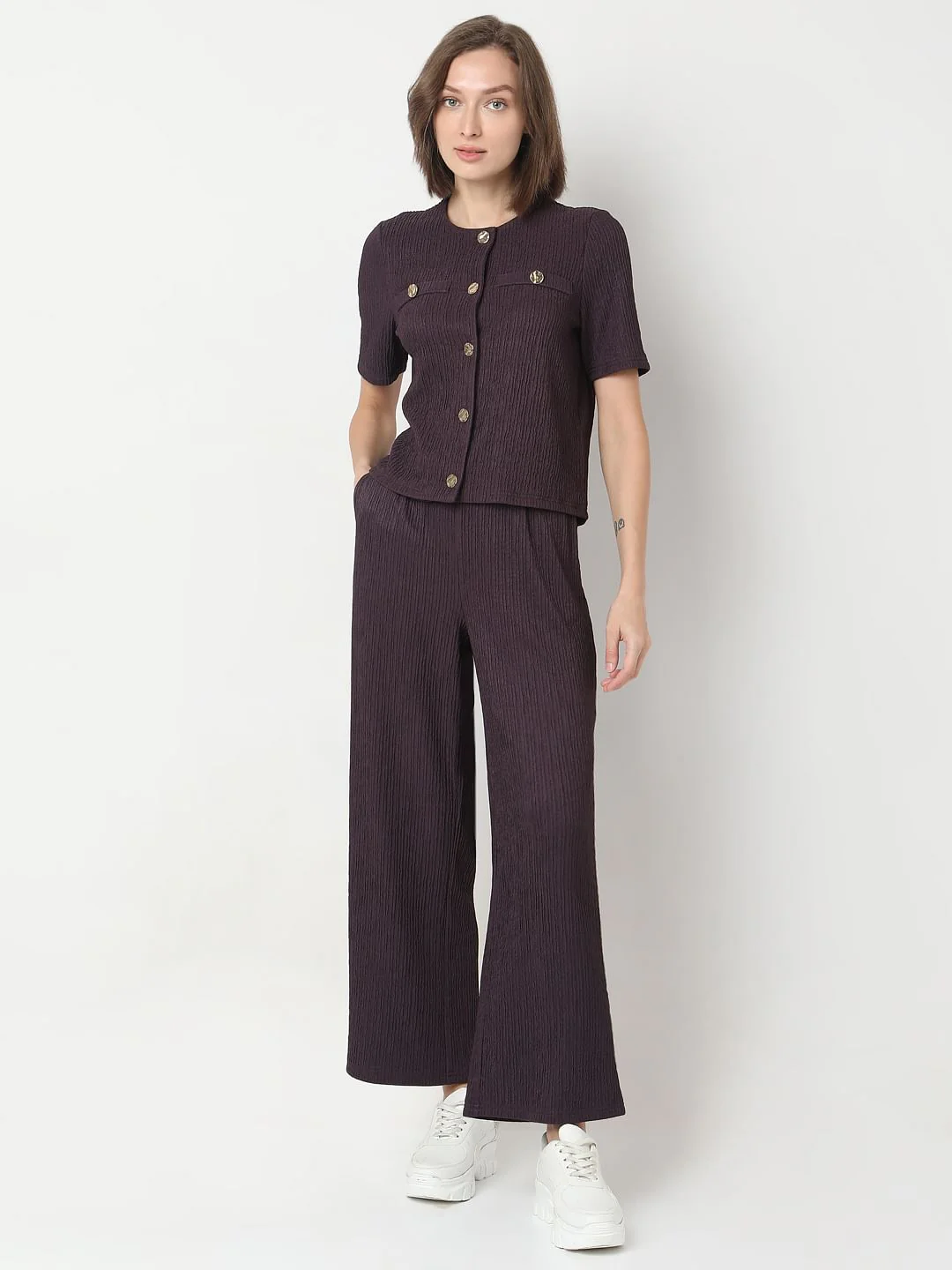 Plum Crinkle Weave Co-Ord Set Top - Image 5