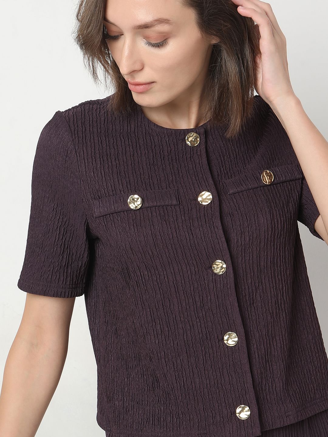 Plum Crinkle Weave Co-Ord Set Top - Image 6