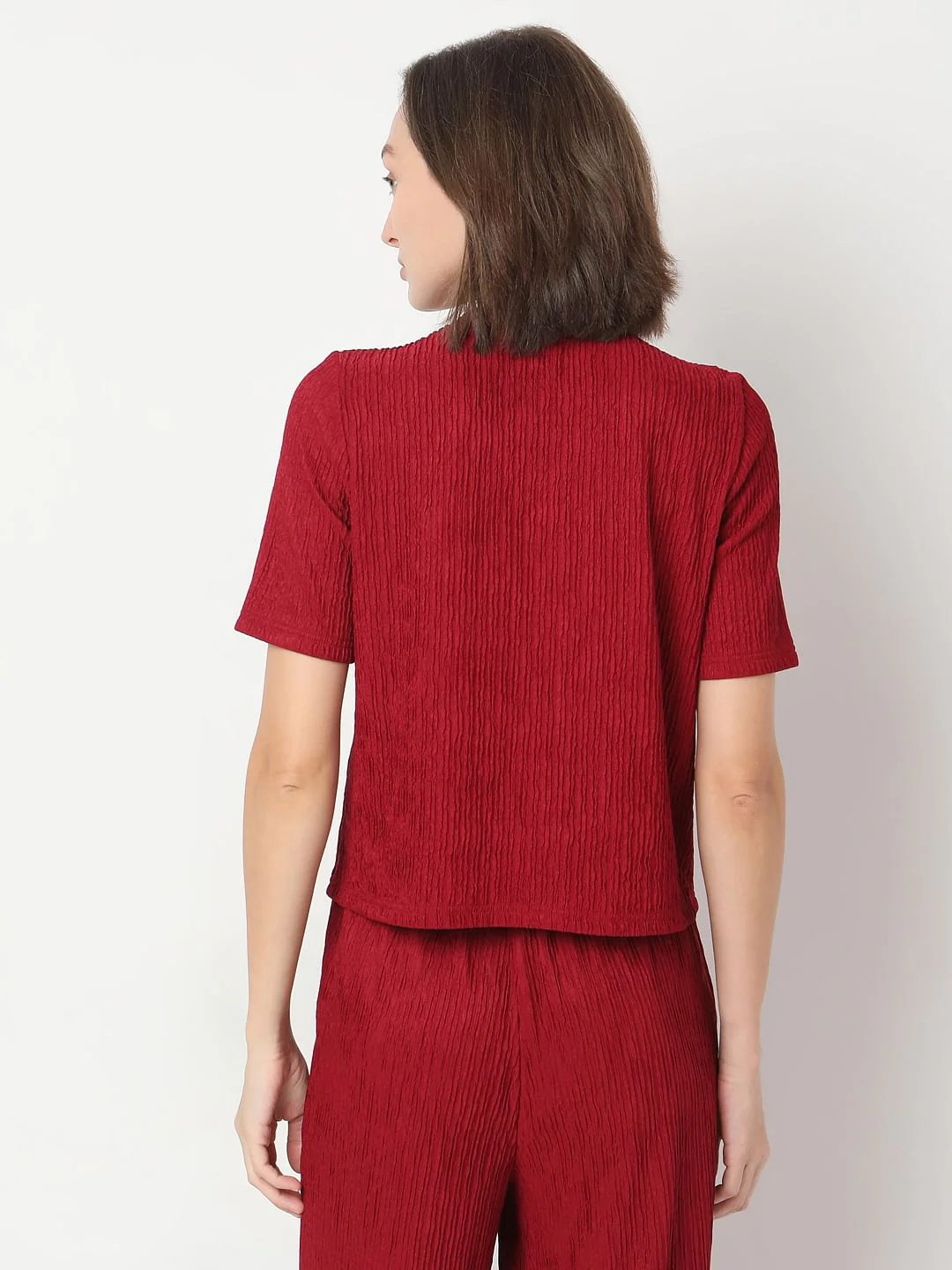 Red Crinkle Weave Co-Ord Set Top - Image 4