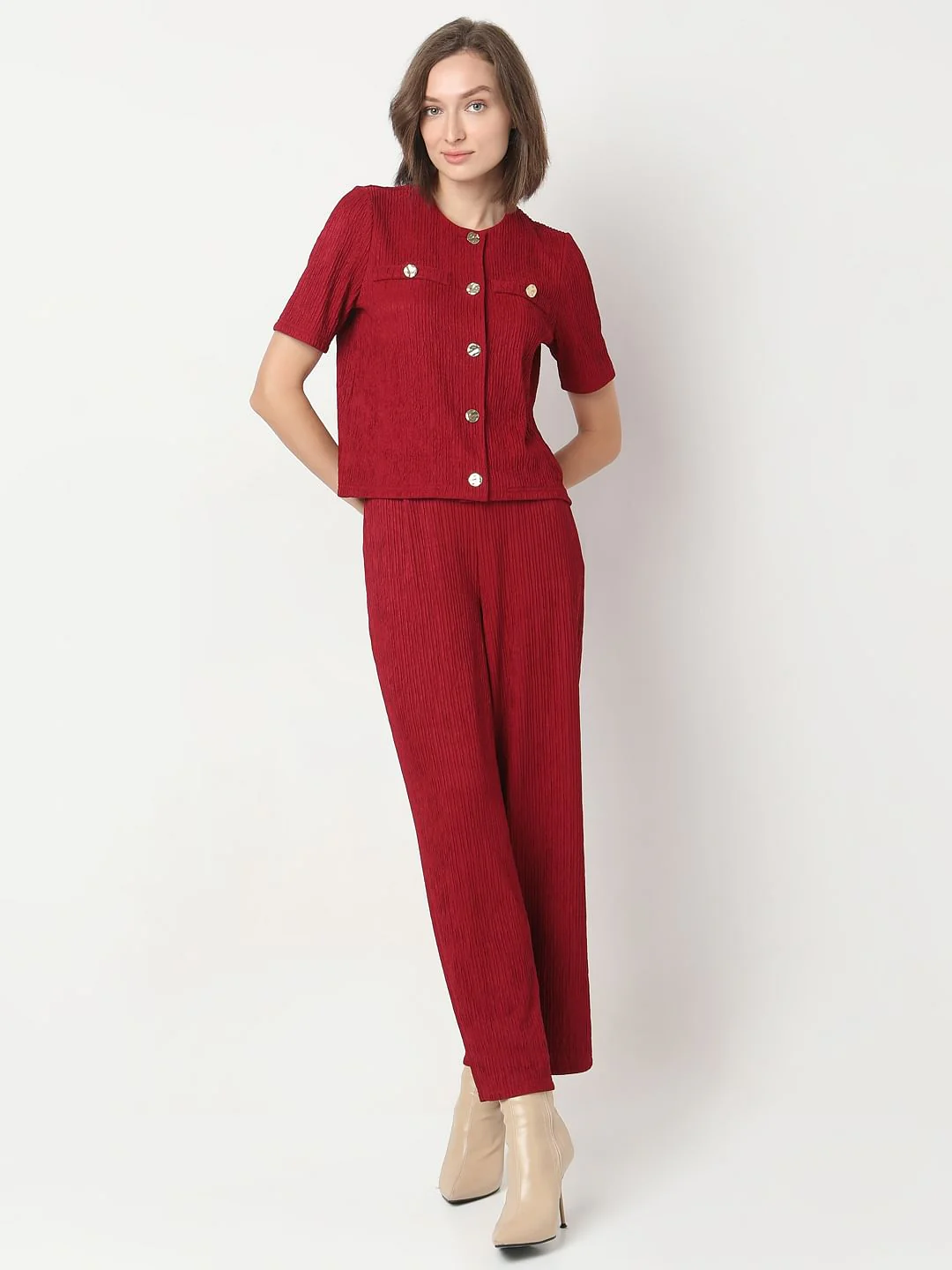 Red Crinkle Weave Co-Ord Set Top - Image 5