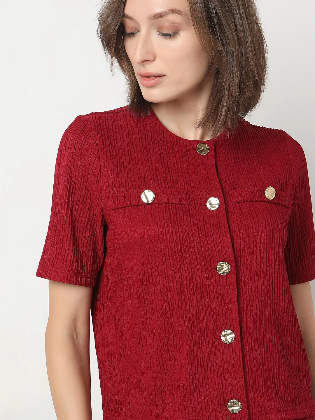 Red Crinkle Weave Co-Ord Set Top - Image 6
