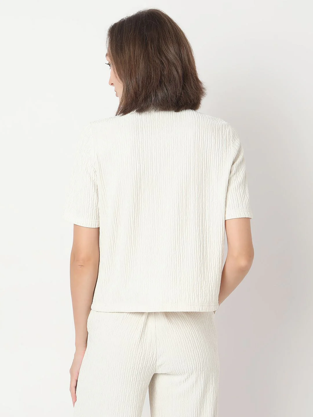 Cream Crinkle Weave Co-Ord Set Top - Image 4