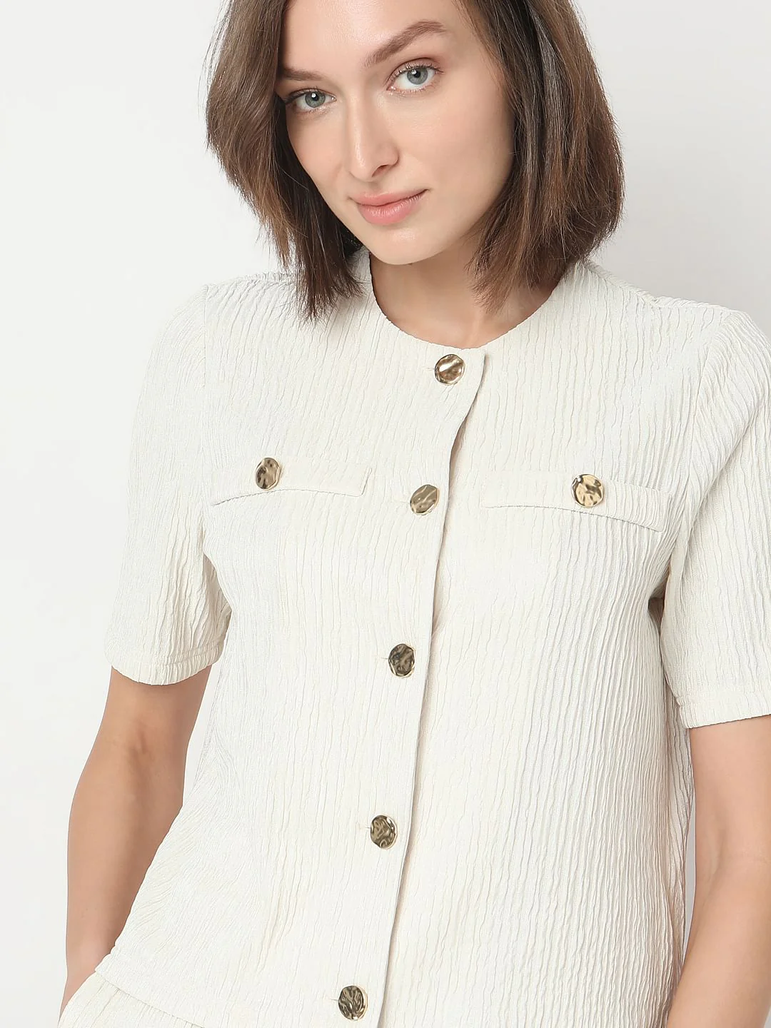 Cream Crinkle Weave Co-Ord Set Top - Image 6