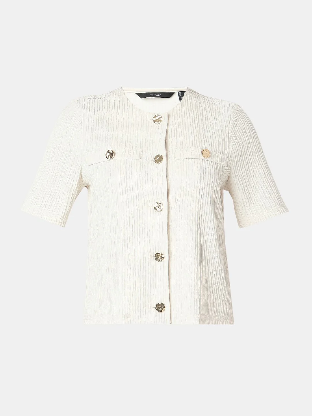Cream Crinkle Weave Co-Ord Set Top - Image 7
