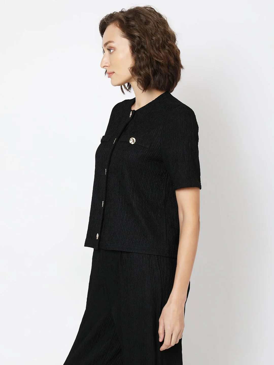 Black Crinkle Weave Co-Ord Set Top - Image 3