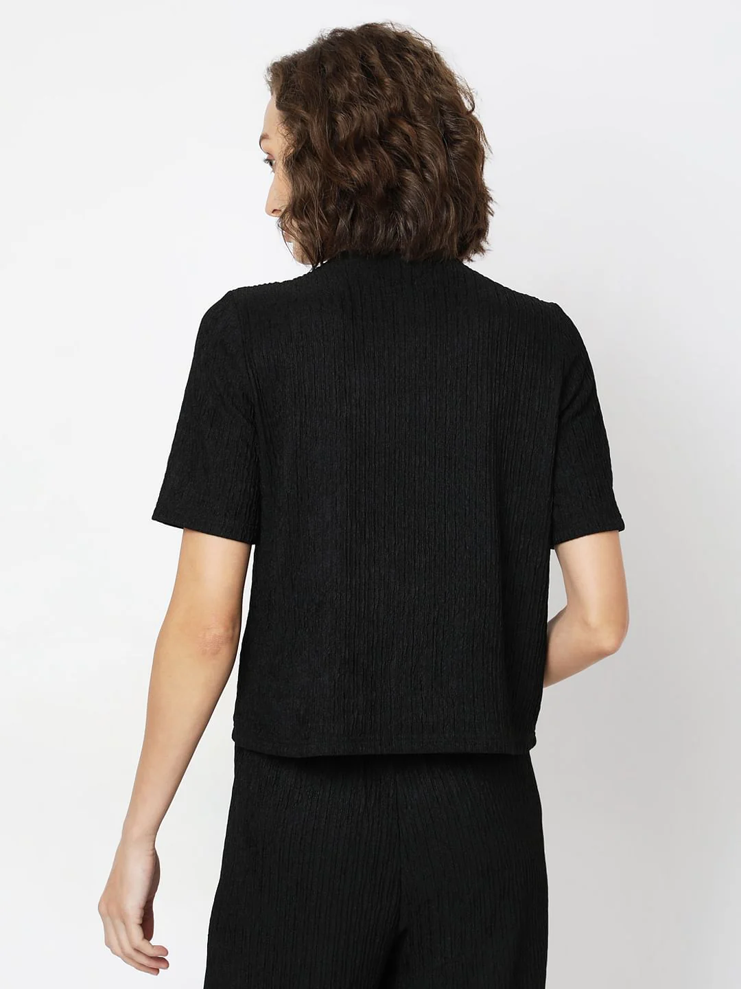 Black Crinkle Weave Co-Ord Set Top - Image 4