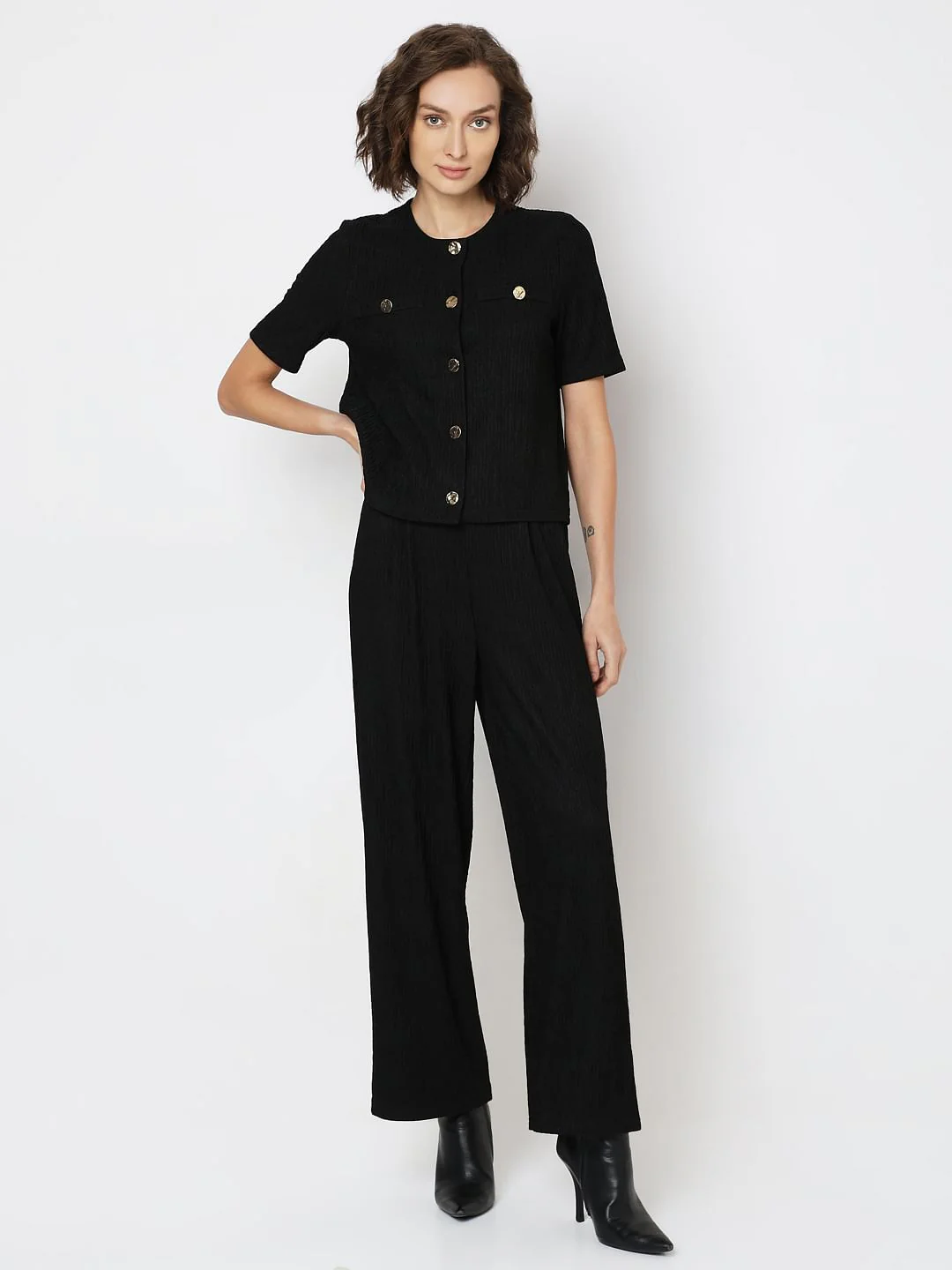 Black Crinkle Weave Co-Ord Set Top - Image 5