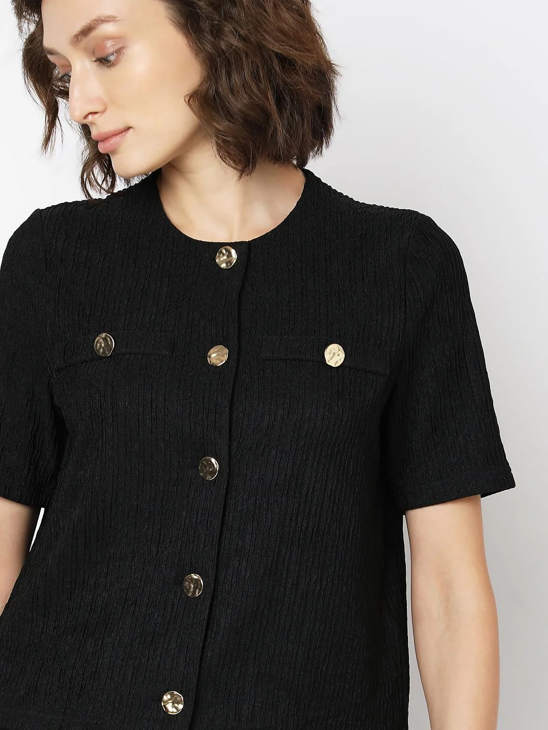 Black Crinkle Weave Co-Ord Set Top - Image 6