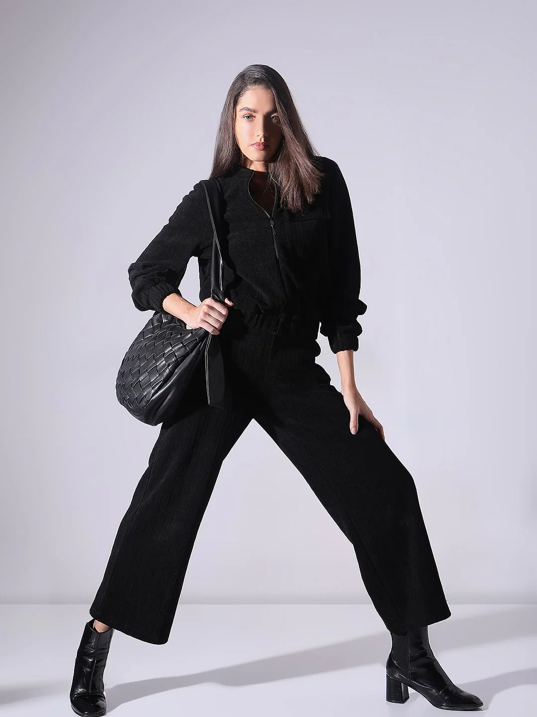 Black Textured Trouser