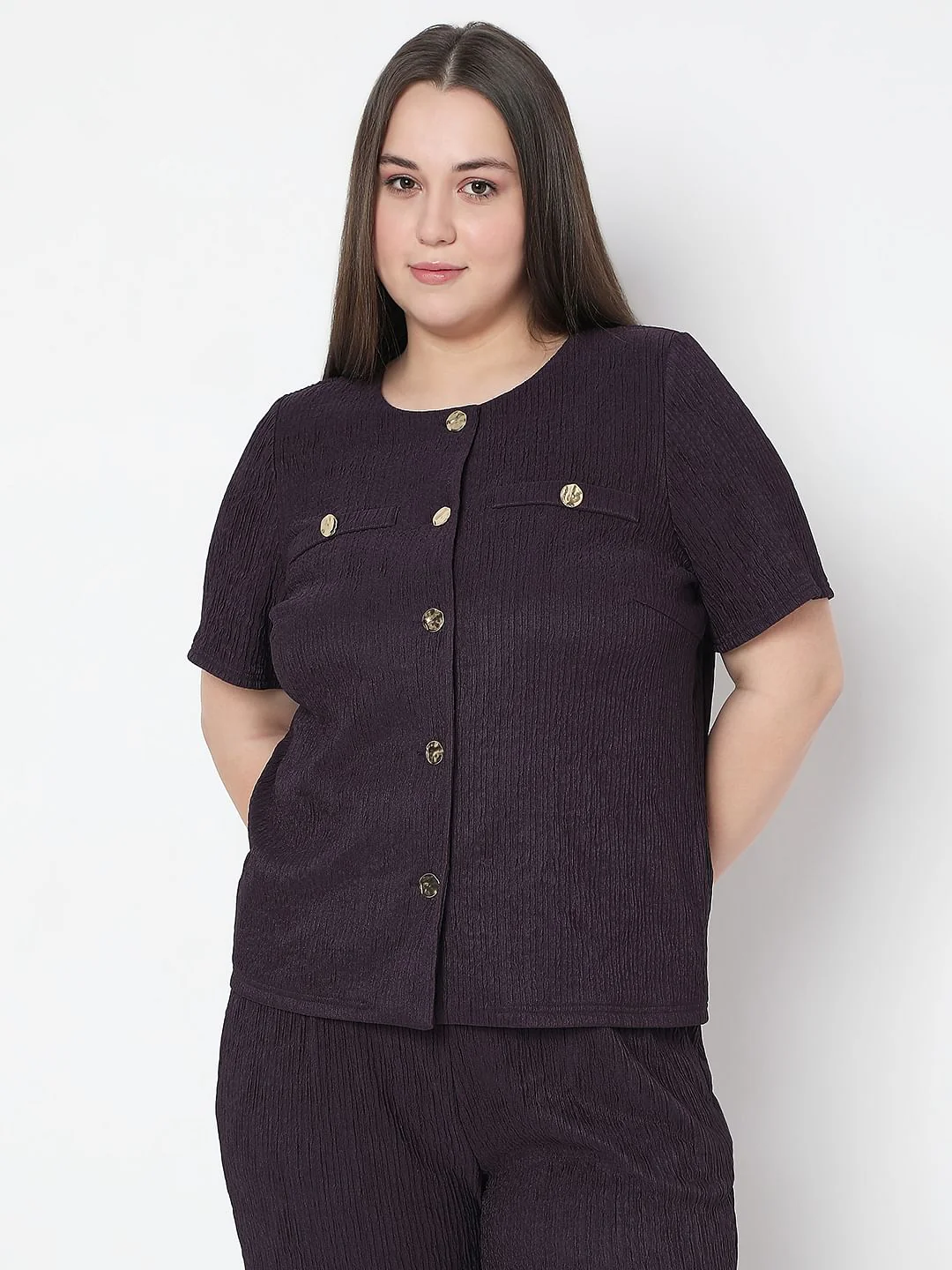 Curve Purple Textured Co-Ord Set Tops - Image 2