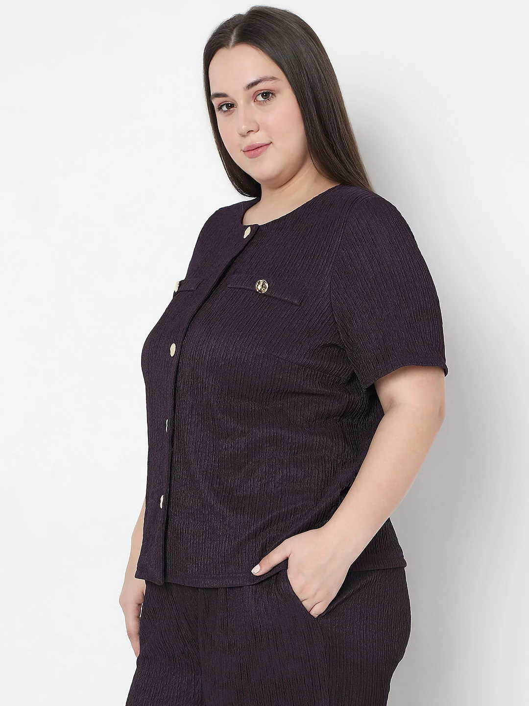Curve Purple Textured Co-Ord Set Tops - Image 3