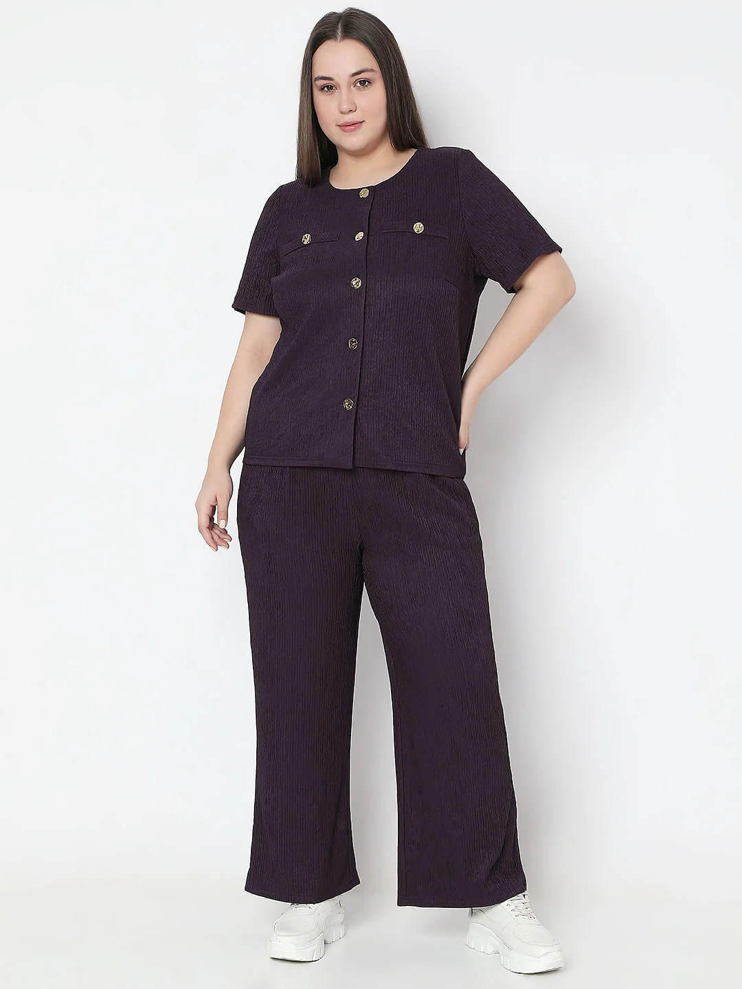 Curve Purple Textured Co-Ord Set Tops - Image 5