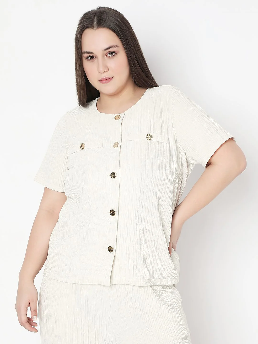 Curve Ecru Textured Co-Ord Set Tops - Image 2