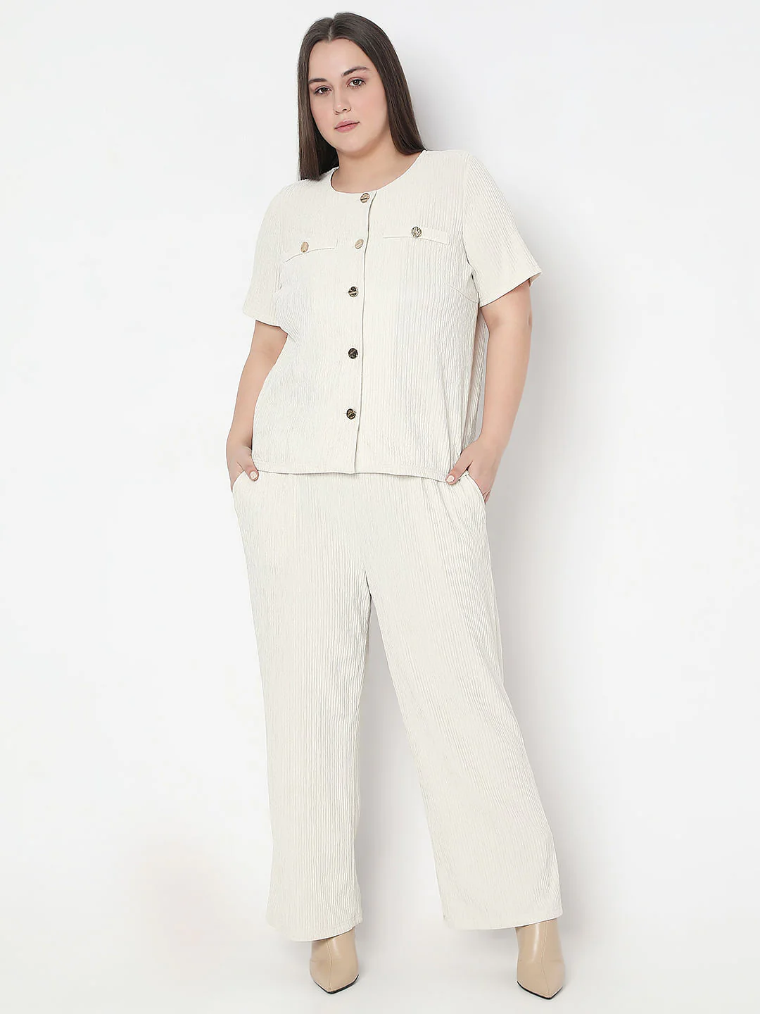 Curve Ecru Textured Co-Ord Set Tops - Image 5