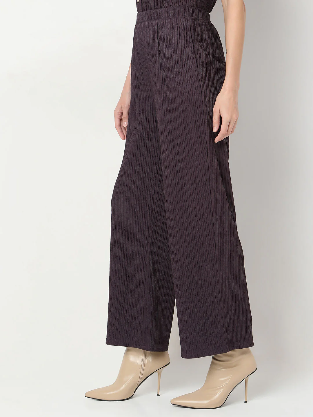 Plum Crinkle Weave Co-Ord Set Pants - Image 3