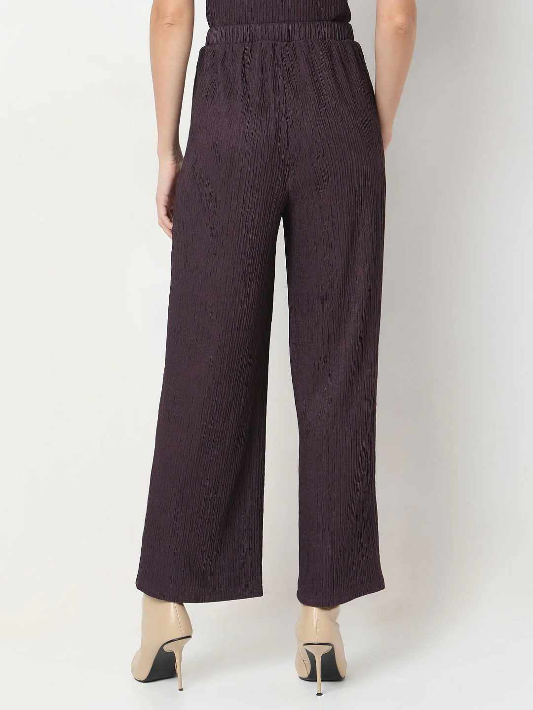 Plum Crinkle Weave Co-Ord Set Pants - Image 4