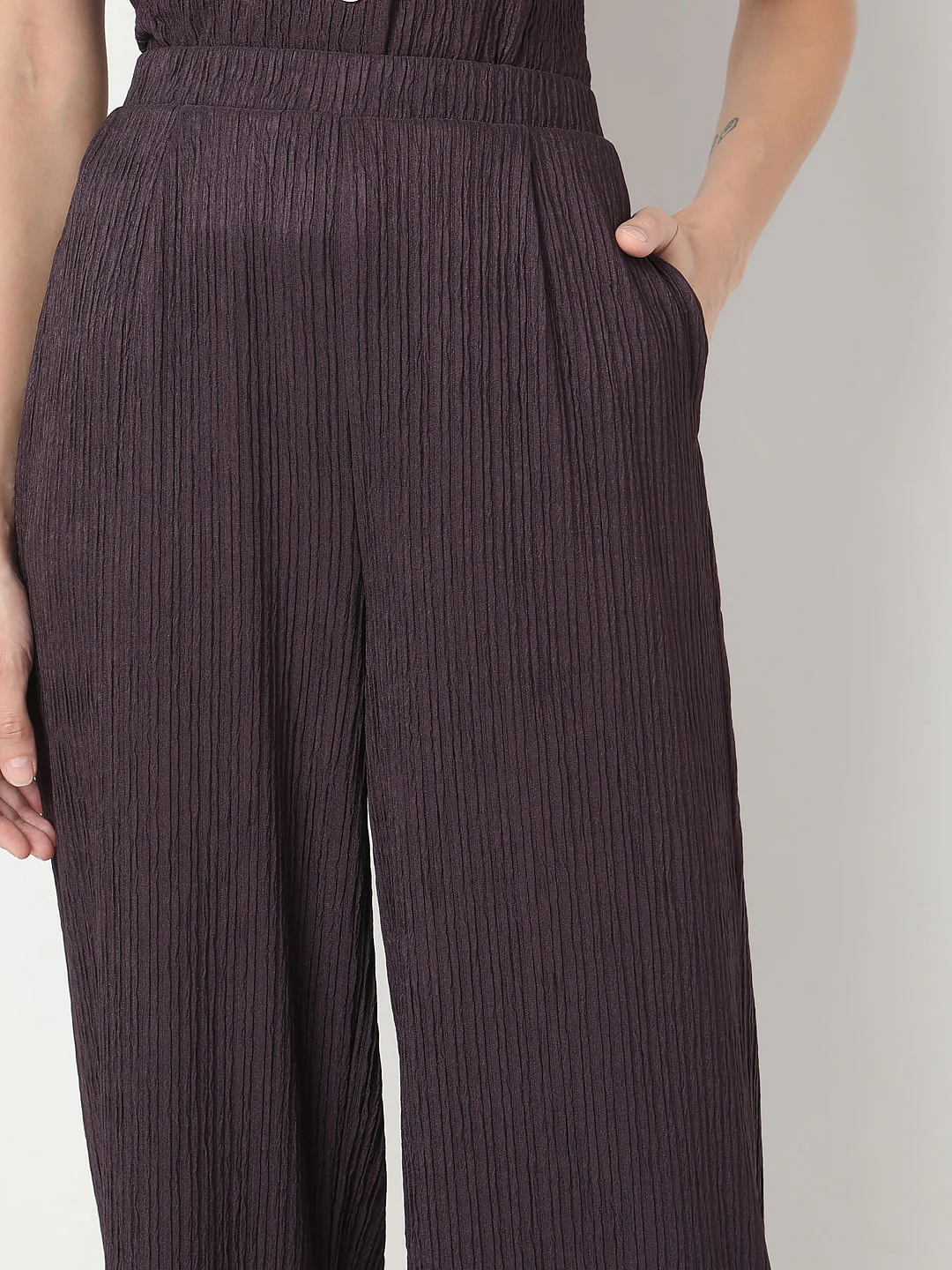 Plum Crinkle Weave Co-Ord Set Pants - Image 6