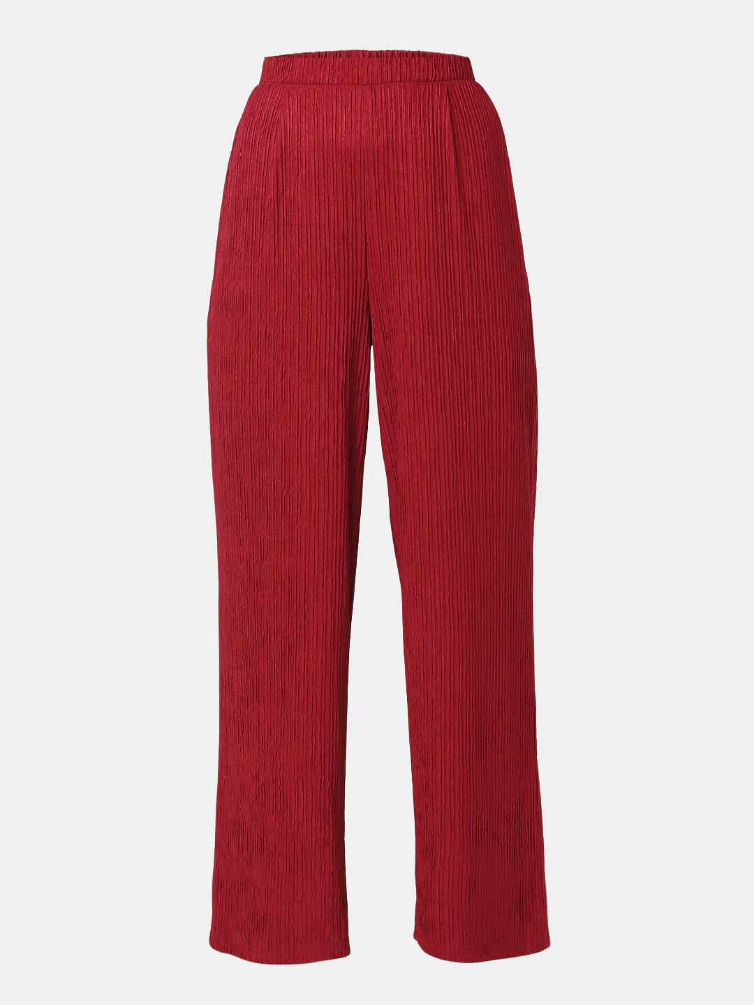 Red Crinkle Weave Co-Ord Set Pants - Image 7