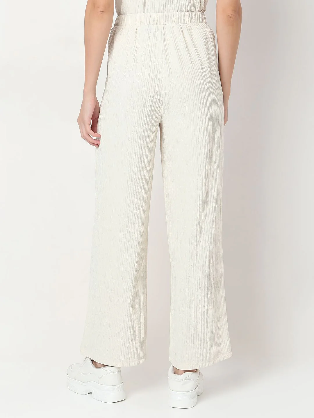 Cream Crinkle Weave Co-Ord Set Pants - Image 4