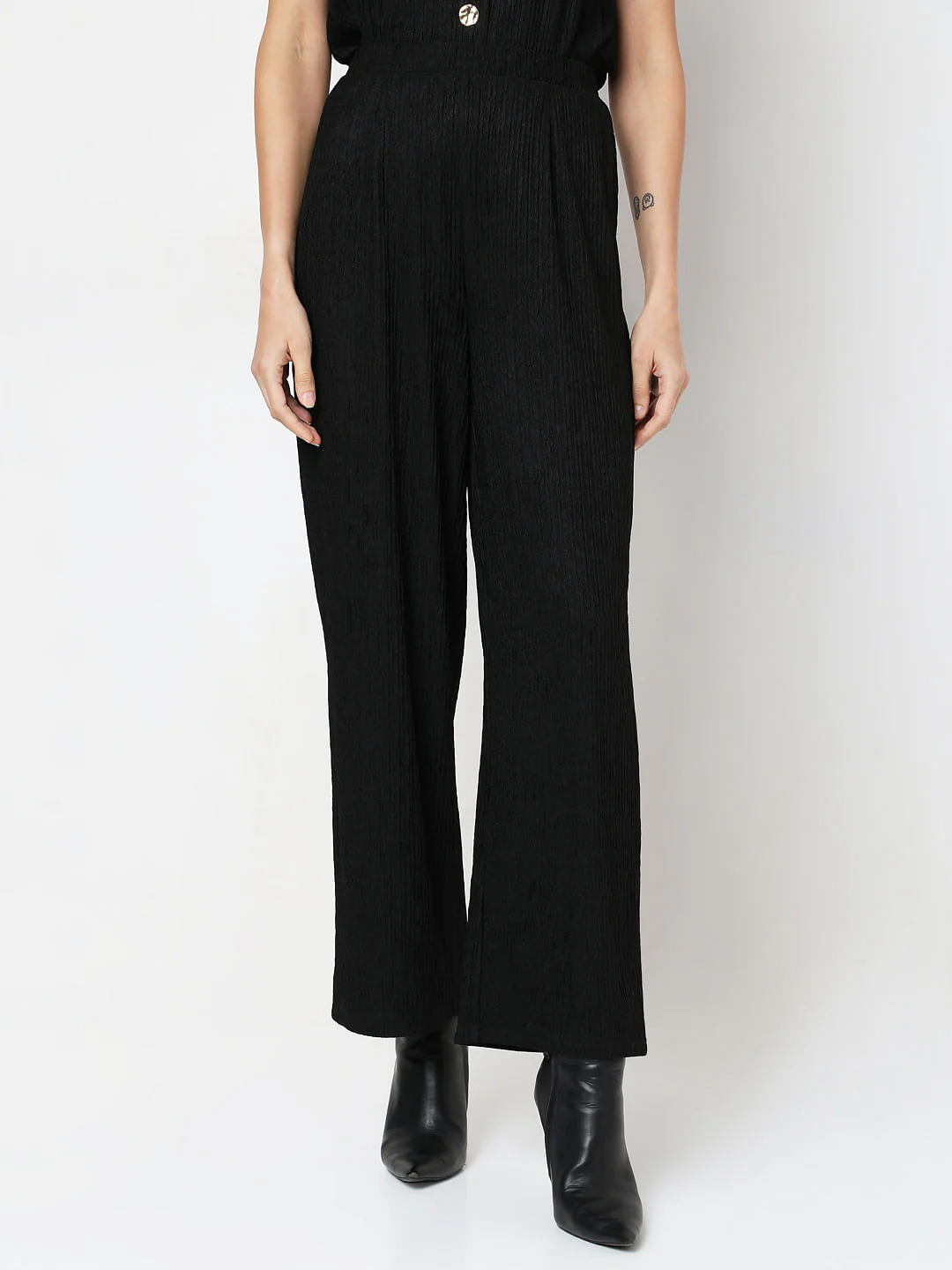 Black Crinkle Weave Co-Ord Set Pants - Image 2
