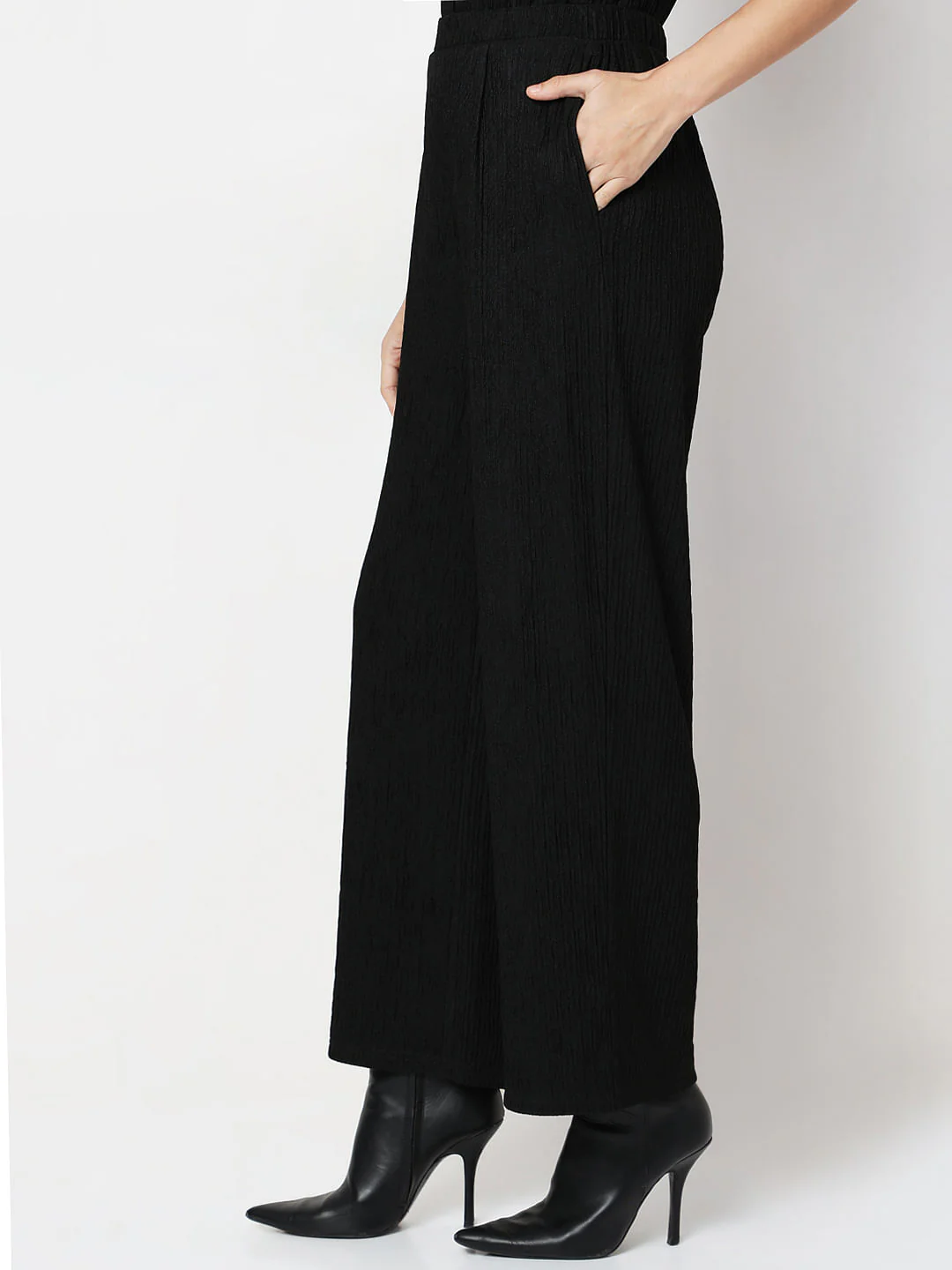 Black Crinkle Weave Co-Ord Set Pants - Image 3