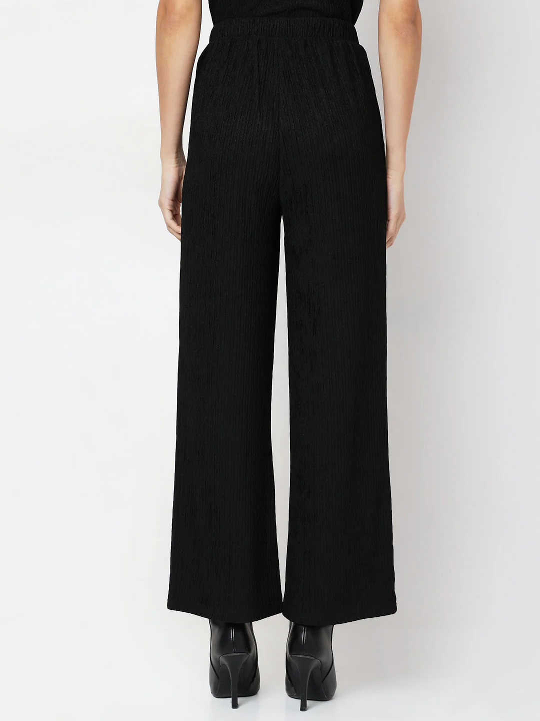 Black Crinkle Weave Co-Ord Set Pants - Image 4