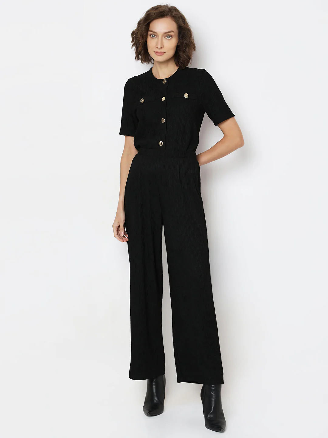 Black Crinkle Weave Co-Ord Set Pants - Image 5