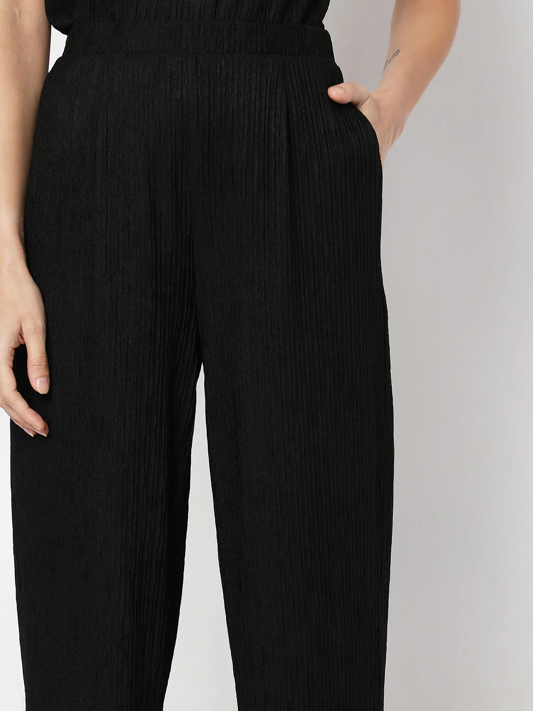 Black Crinkle Weave Co-Ord Set Pants - Image 6