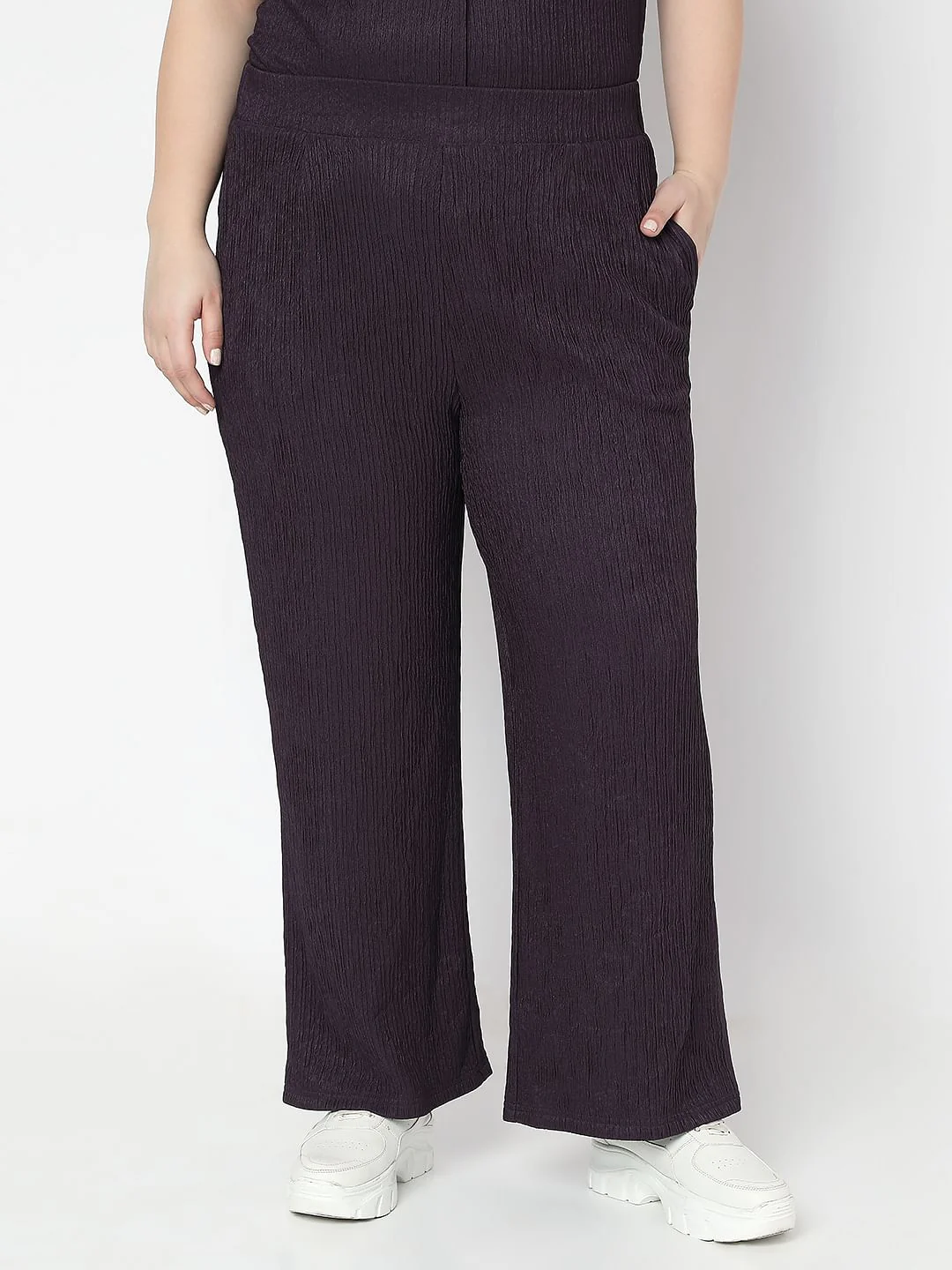 Curve Purple Textured Co-Ord Set Pants - Image 2