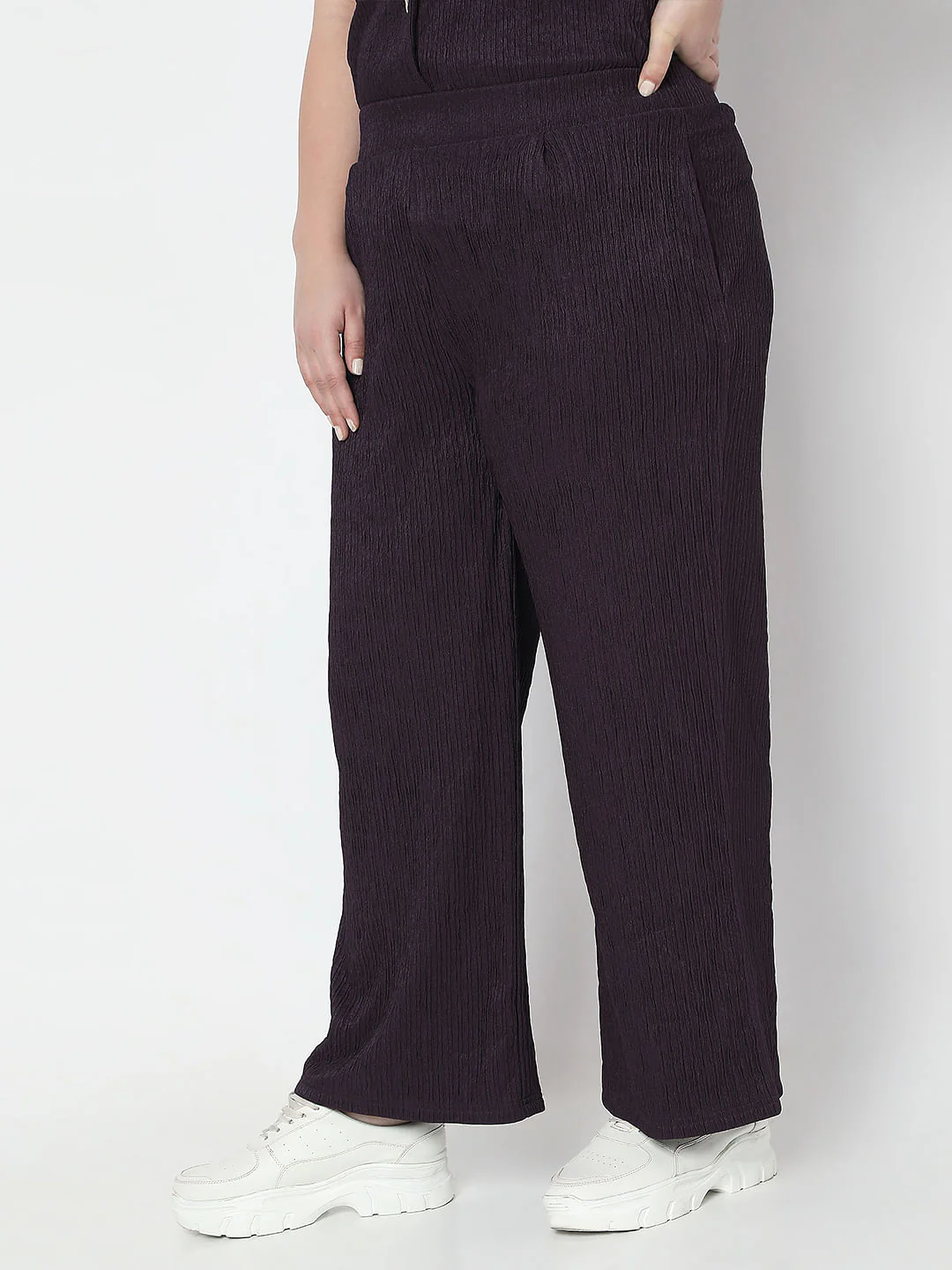 Curve Purple Textured Co-Ord Set Pants - Image 3
