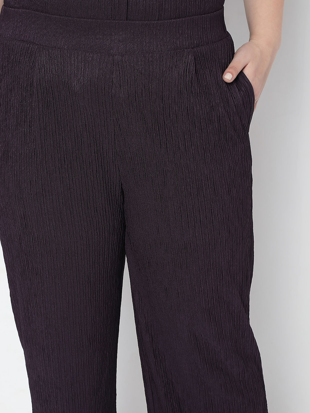 Curve Purple Textured Co-Ord Set Pants - Image 6