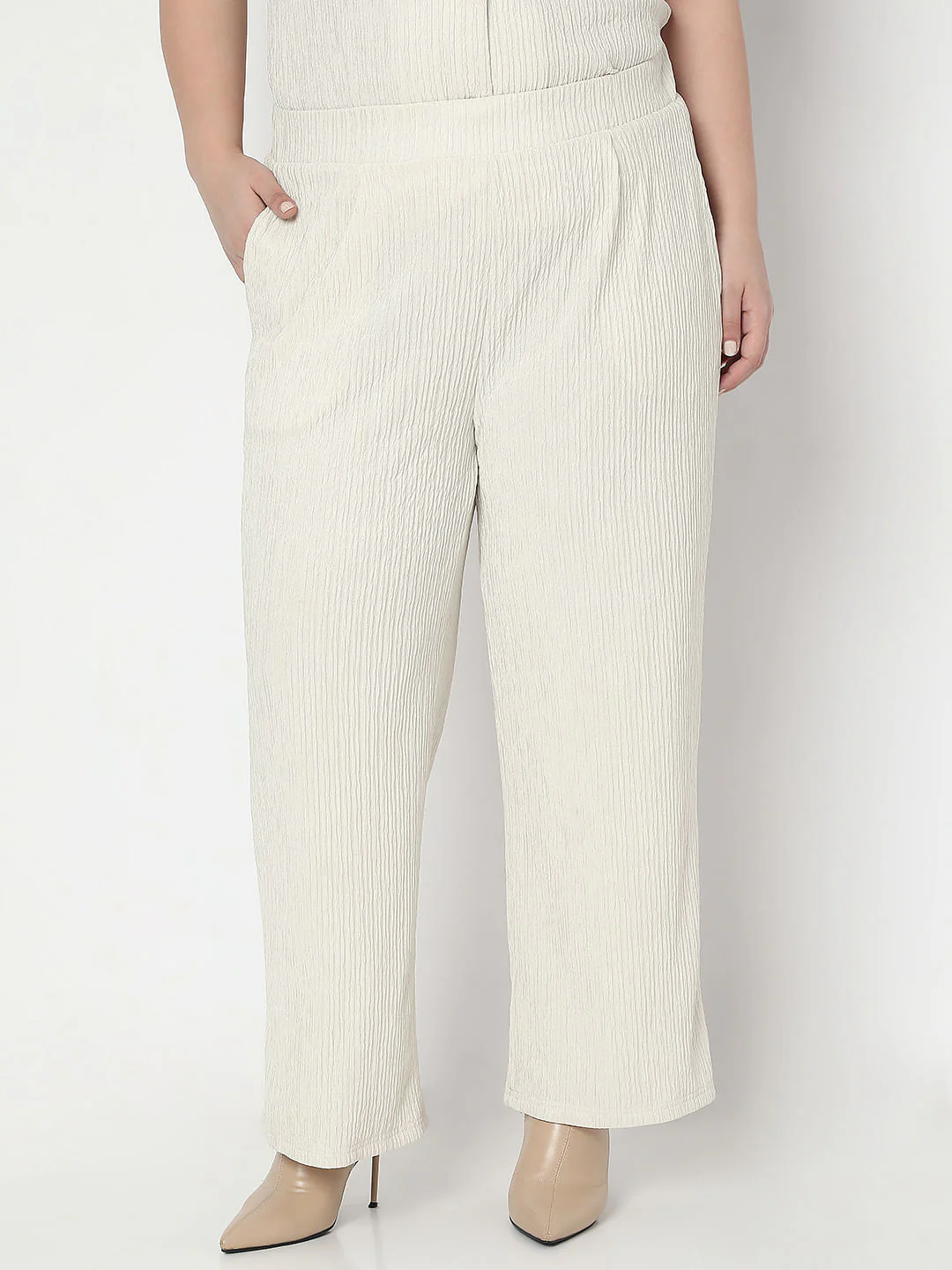 Curve Ecru Textured Co-Ord Set Pants - Image 2