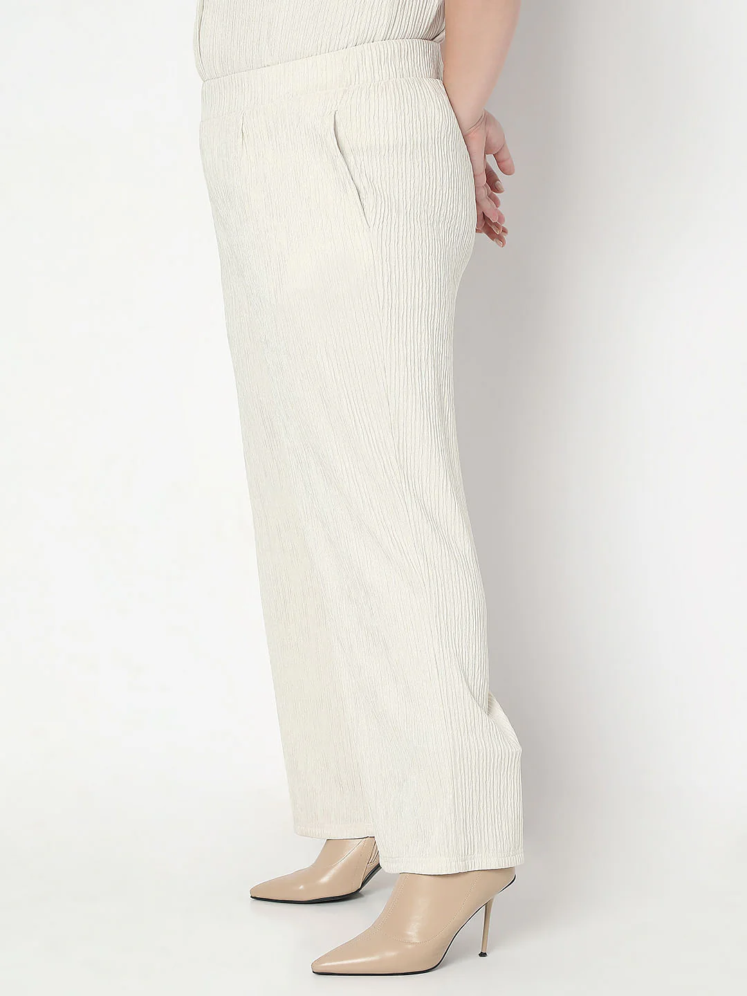 Curve Ecru Textured Co-Ord Set Pants - Image 3