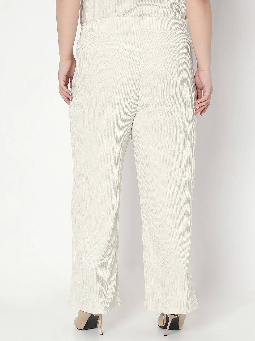Curve Ecru Textured Co-Ord Set Pants - Image 4