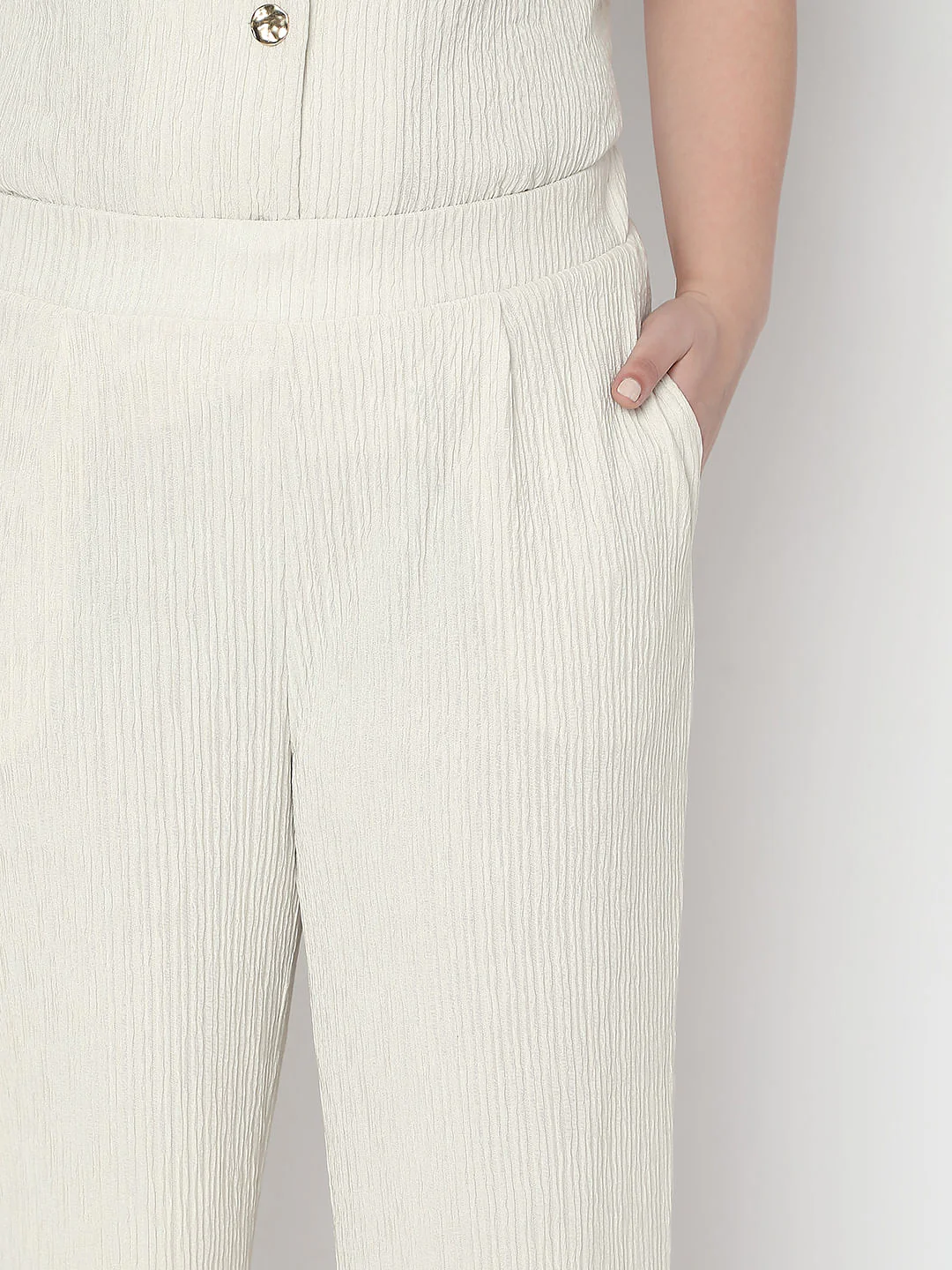 Curve Ecru Textured Co-Ord Set Pants - Image 6