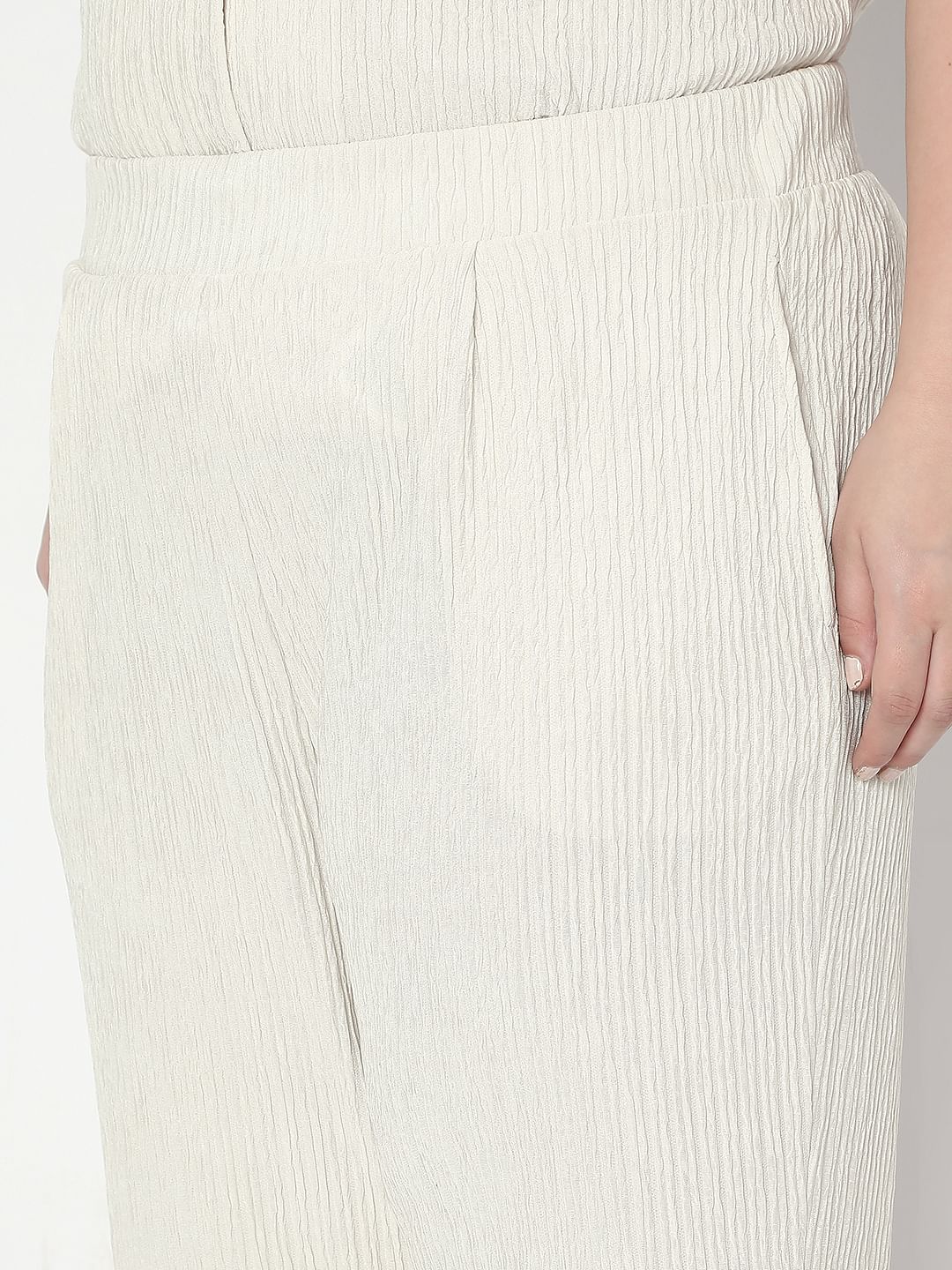 Curve Ecru Textured Co-Ord Set Pants - Image 8