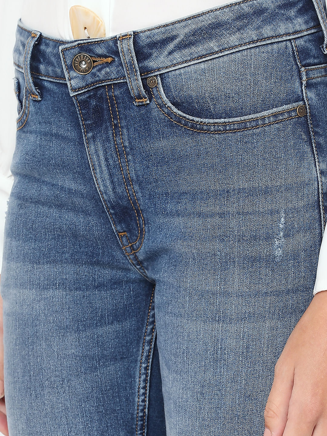 Blue Mid Rise Distressed Skinny Fit Jeans - Image 8