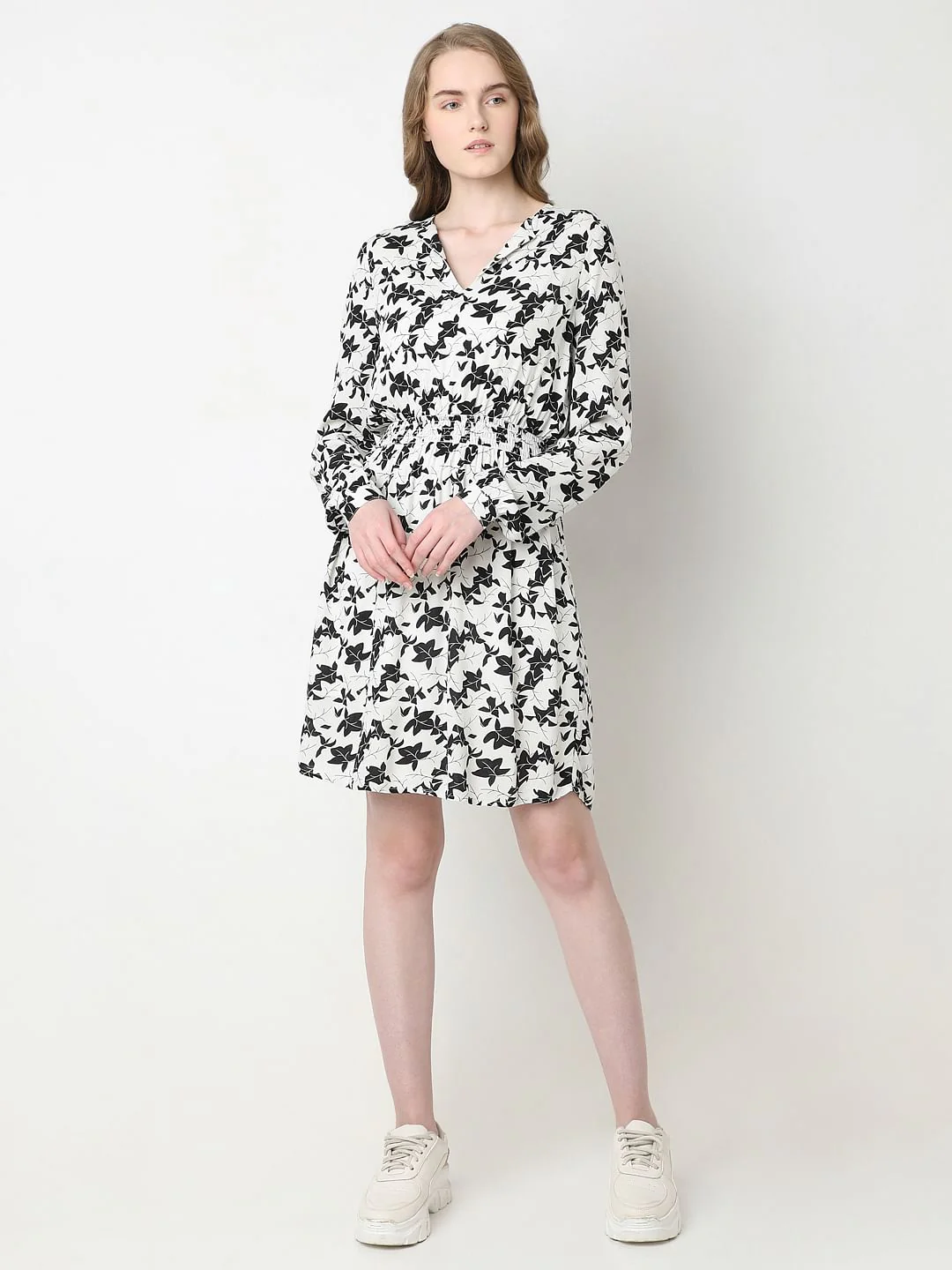 White & Black Printed Mini Dress - Image 5