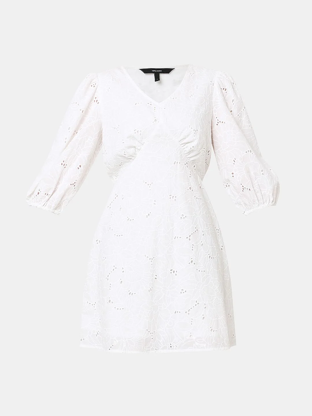 White Schiffli Cotton Mini Dress - Image 7