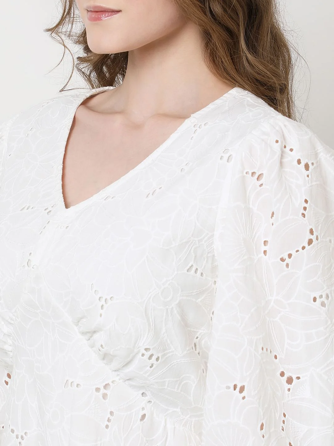 White Schiffli Cotton Mini Dress - Image 8