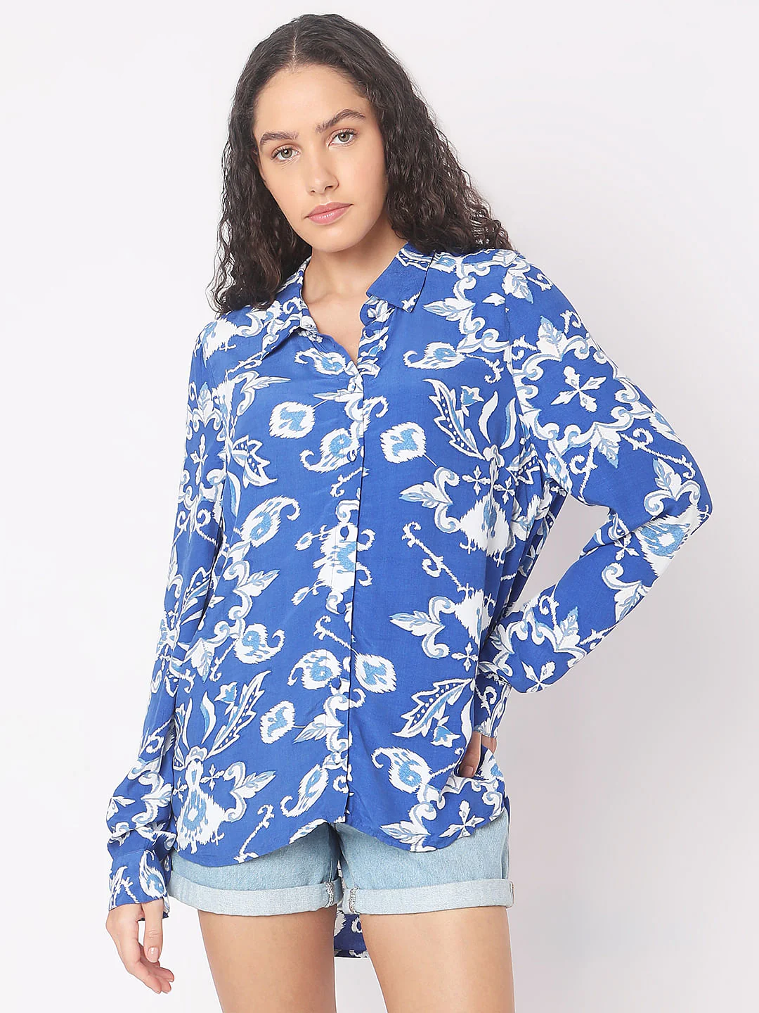 Cobalt Blue Abstract Print Shirt - Image 2