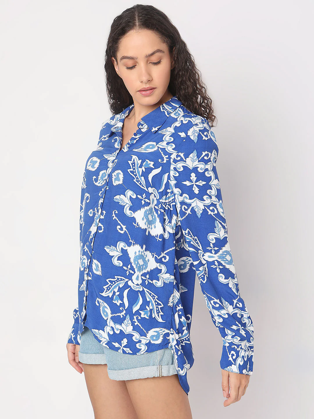 Cobalt Blue Abstract Print Shirt - Image 3