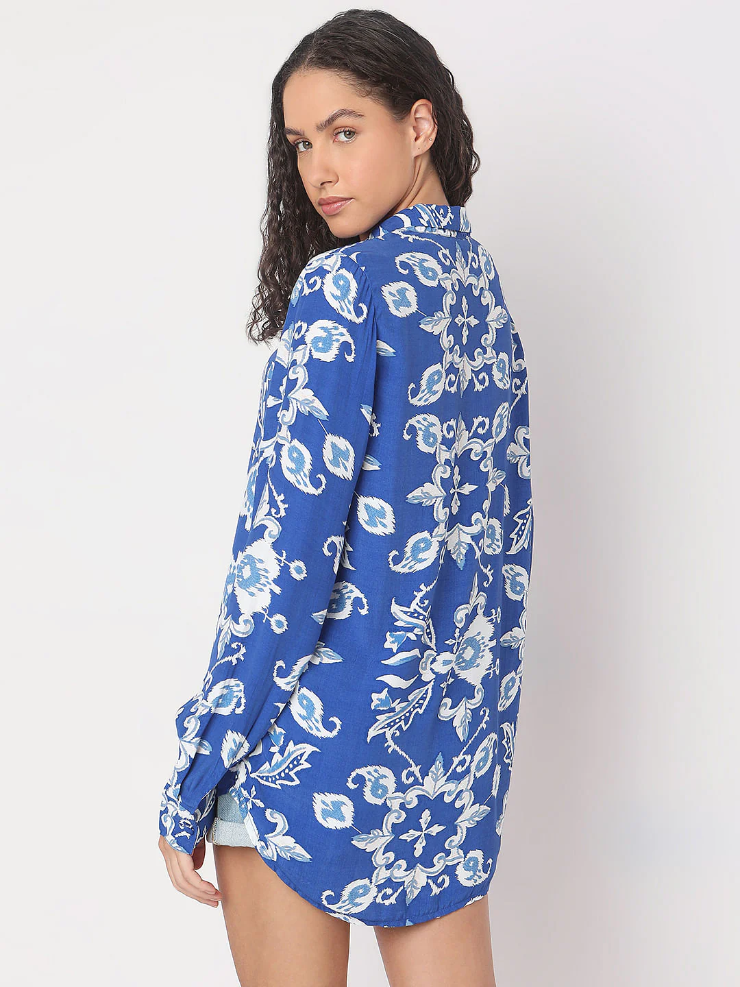 Cobalt Blue Abstract Print Shirt - Image 4
