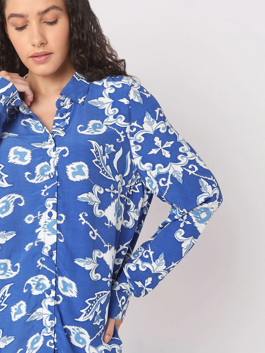 Cobalt Blue Abstract Print Shirt - Image 6