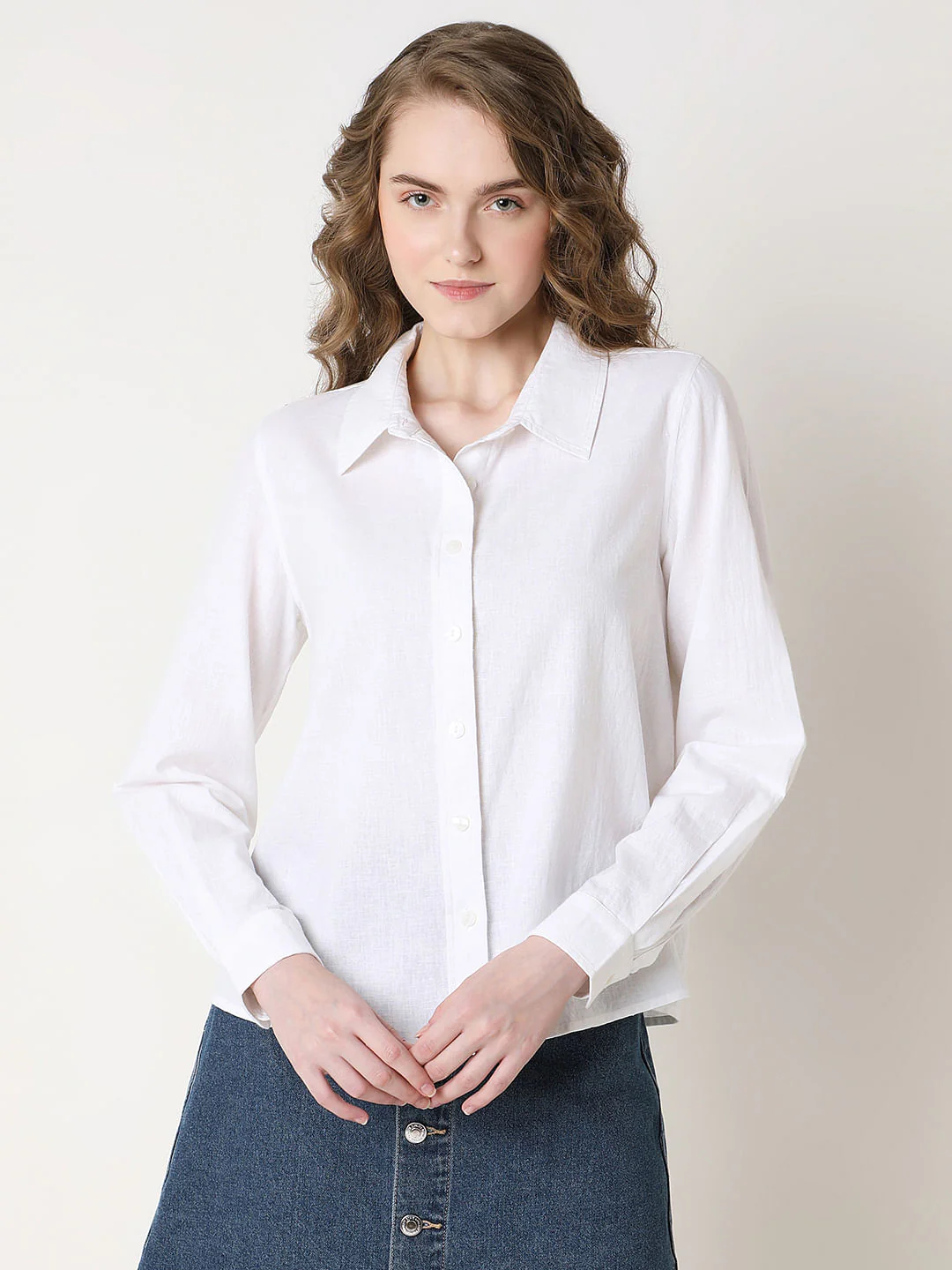 White Linen Full Sleeves Shirt - Image 2