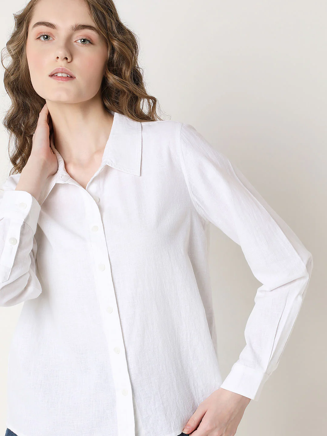White Linen Full Sleeves Shirt - Image 6